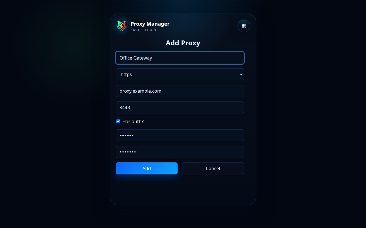 Proxy Manager menambahkan formulir proxy