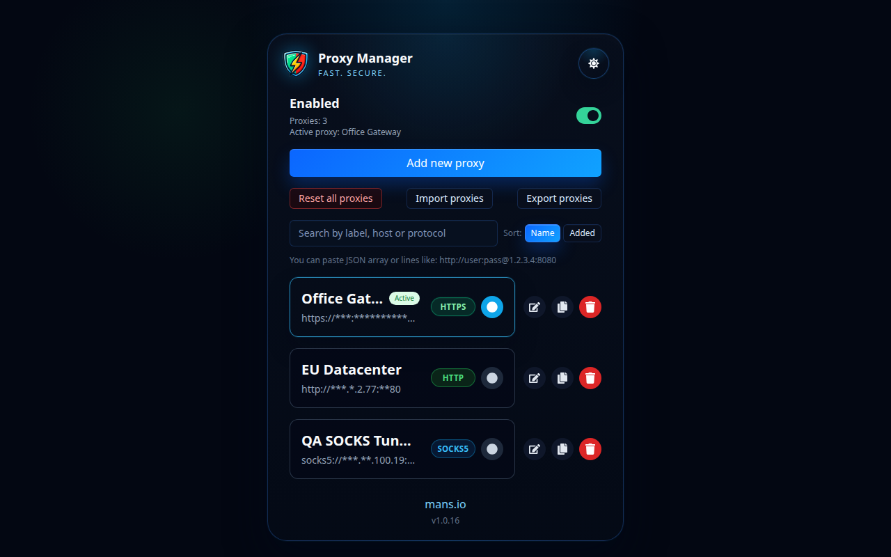 Daftar profil Manajer Proksi