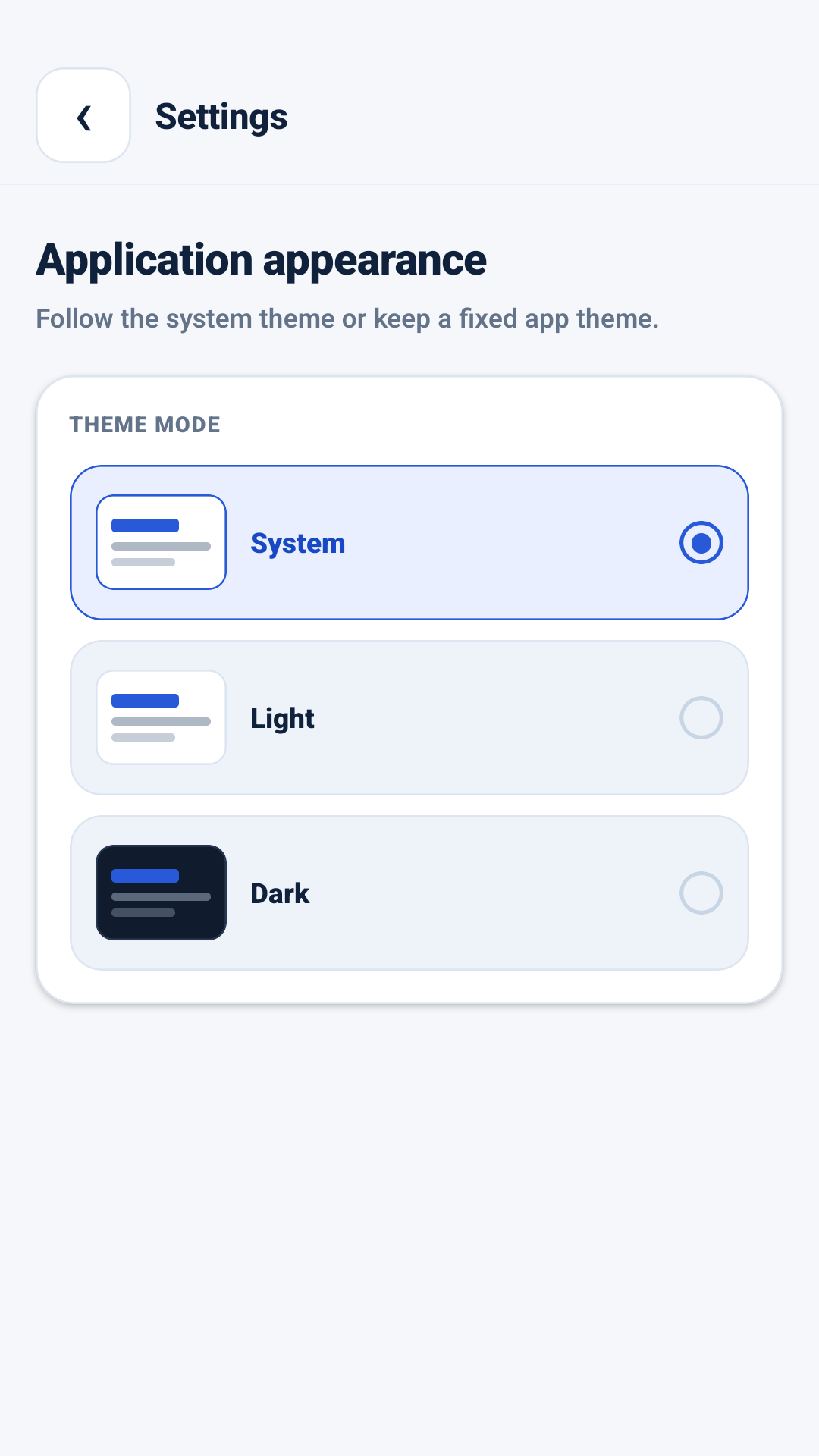 Pengaturan tema AppMetrica Viewer